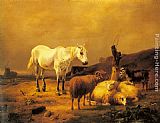 Goat Wall Art - A Horse, Sheep and a Goat in a Landscape